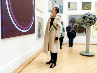 Person looking at modern art